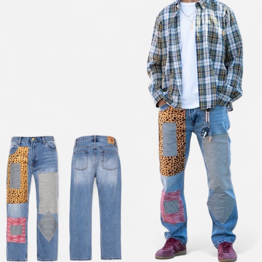 Round Two Patchwork Straight‎ Jeans for Men Size … - image 7